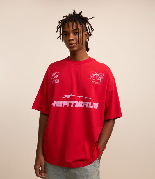 Camiseta deportiva Overboxy roja de algodón con estampado Heatwave