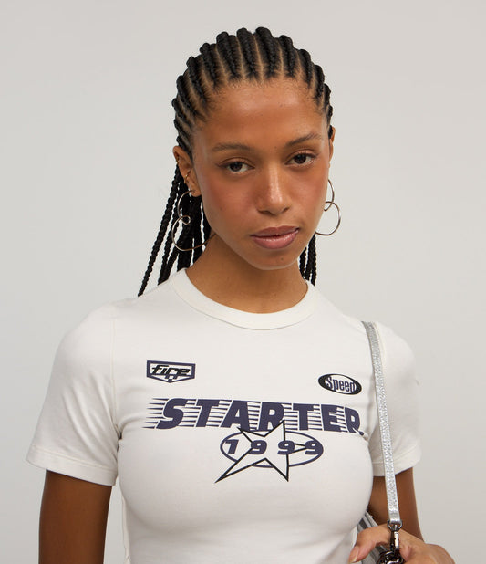 White Starter Print Cotton T-Shirt