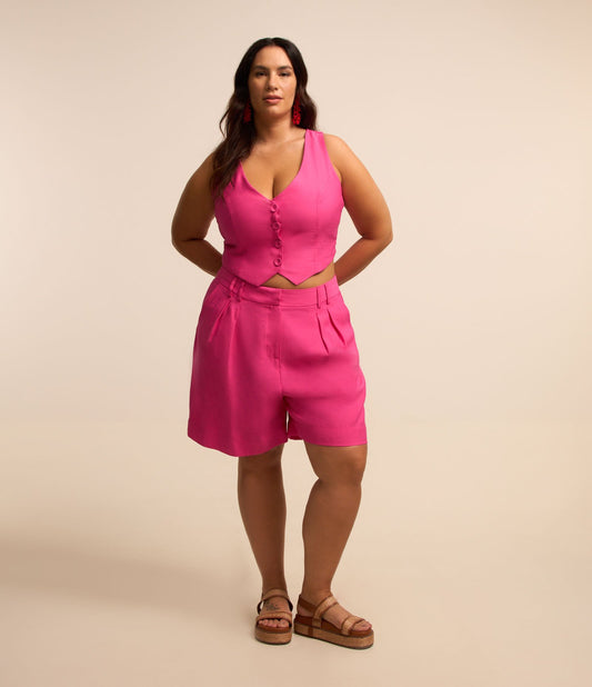 Bermuda sartoriali a pieghe con tasche - Curve e taglie forti, rosa