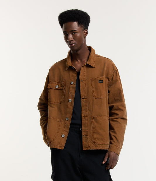 Brown Twill Overshirt with Multiple Pockets