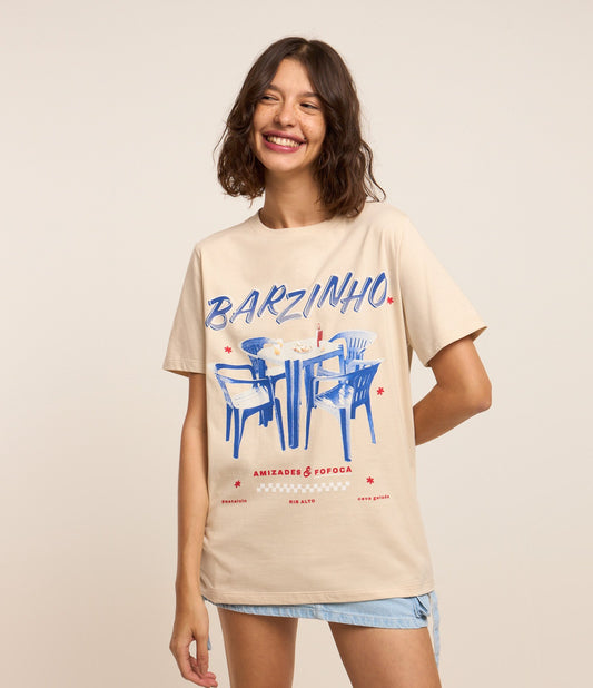 Off-White Long Cotton T-Shirt with Bar Print