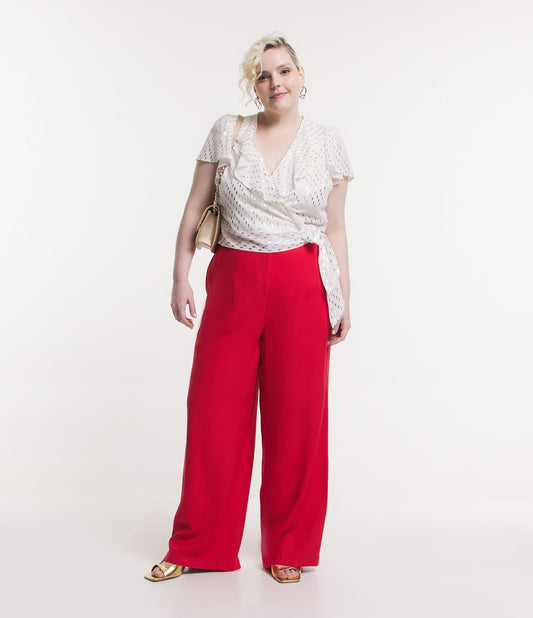 Pantalón ancho de viscosa con cintura elástica, Tallas Grande y Curva, Rojo