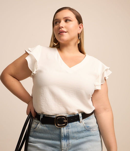 Blusa de crepe branca com detalhes em babados - Airflow Curve & Plus Size