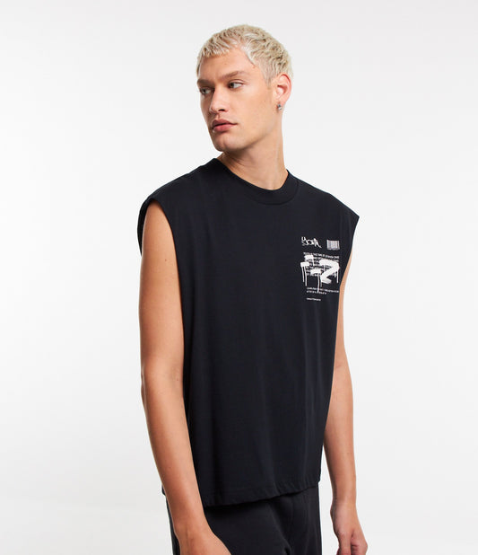 Camiseta regata boxy de algodão com estampa no peito em preto