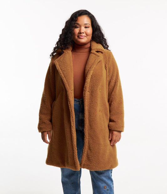 Casaco longo marrom Sherpa com bolsos - Curve e Plus Size