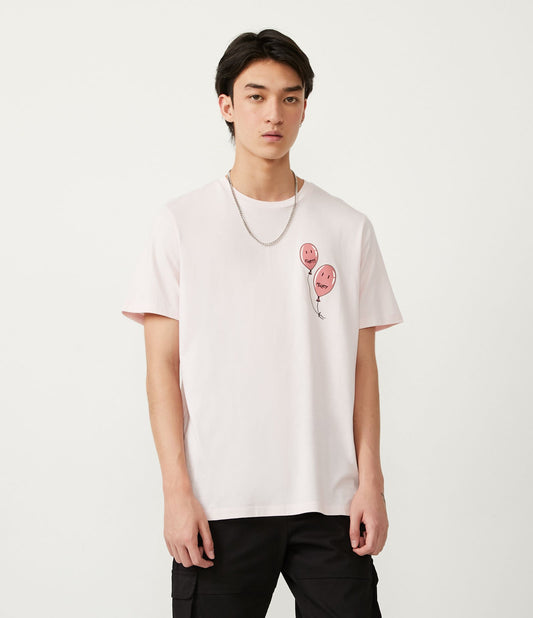 Maglietta regolare in cotone con stampa di palloncini rosa