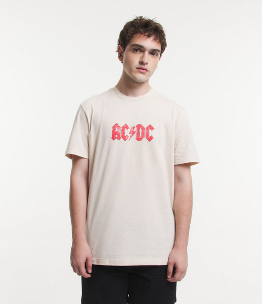 Camiseta Comfort Beige ACDC Print em tecido de malha macia