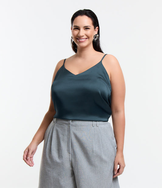 Canotta Basic in crepe con spalline regolabili, Curve e taglie forti, blu navy