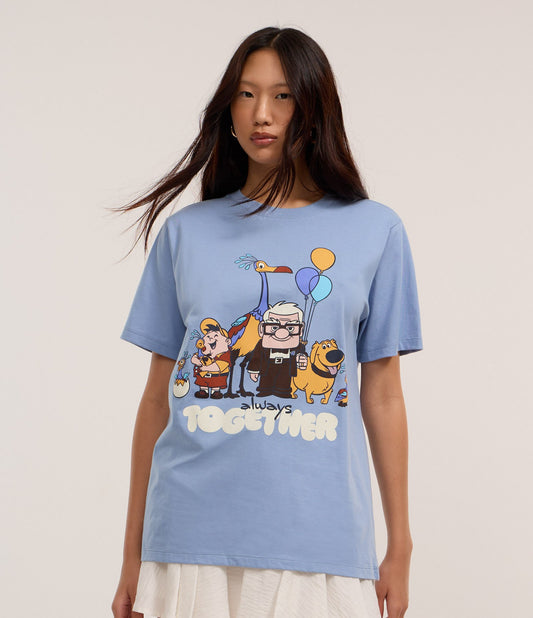 Maglietta in cotone blu con stampa dell'avventura "Up