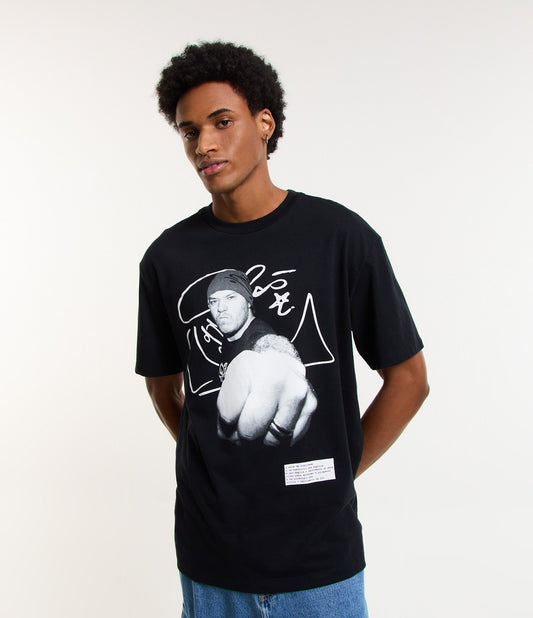 Relaxed Fit Cotton T-Shirt with Chorão Charlie Brown Jr. Print in Black