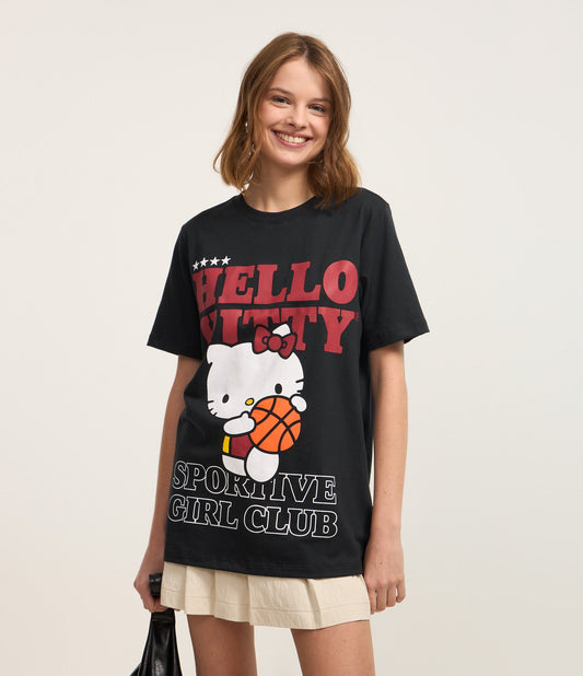 Camiseta de Algodão Preta Hello Kitty Sportive Girl Club