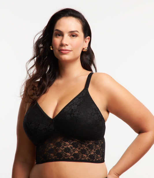 Bralette de Encaje con Línea Larga en Tallas Curvas y Grandes - Negro