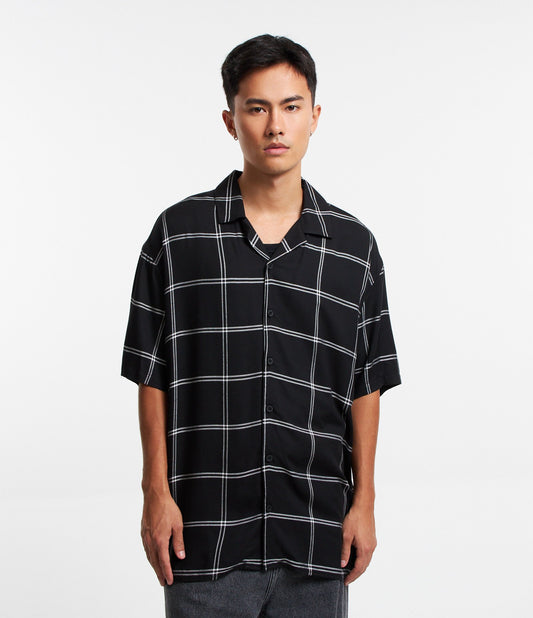 Viscose Shirt with Buttons and Black Plaid Print