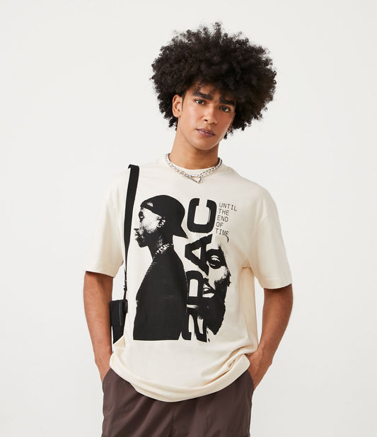 Pink T-shirt with Tupac Print in Cotton