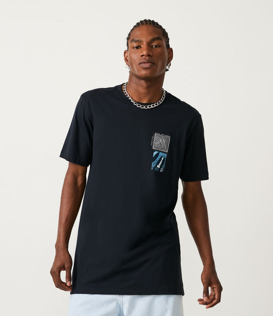 Maglietta in cotone dal taglio lungo con stampa X-Ray nera