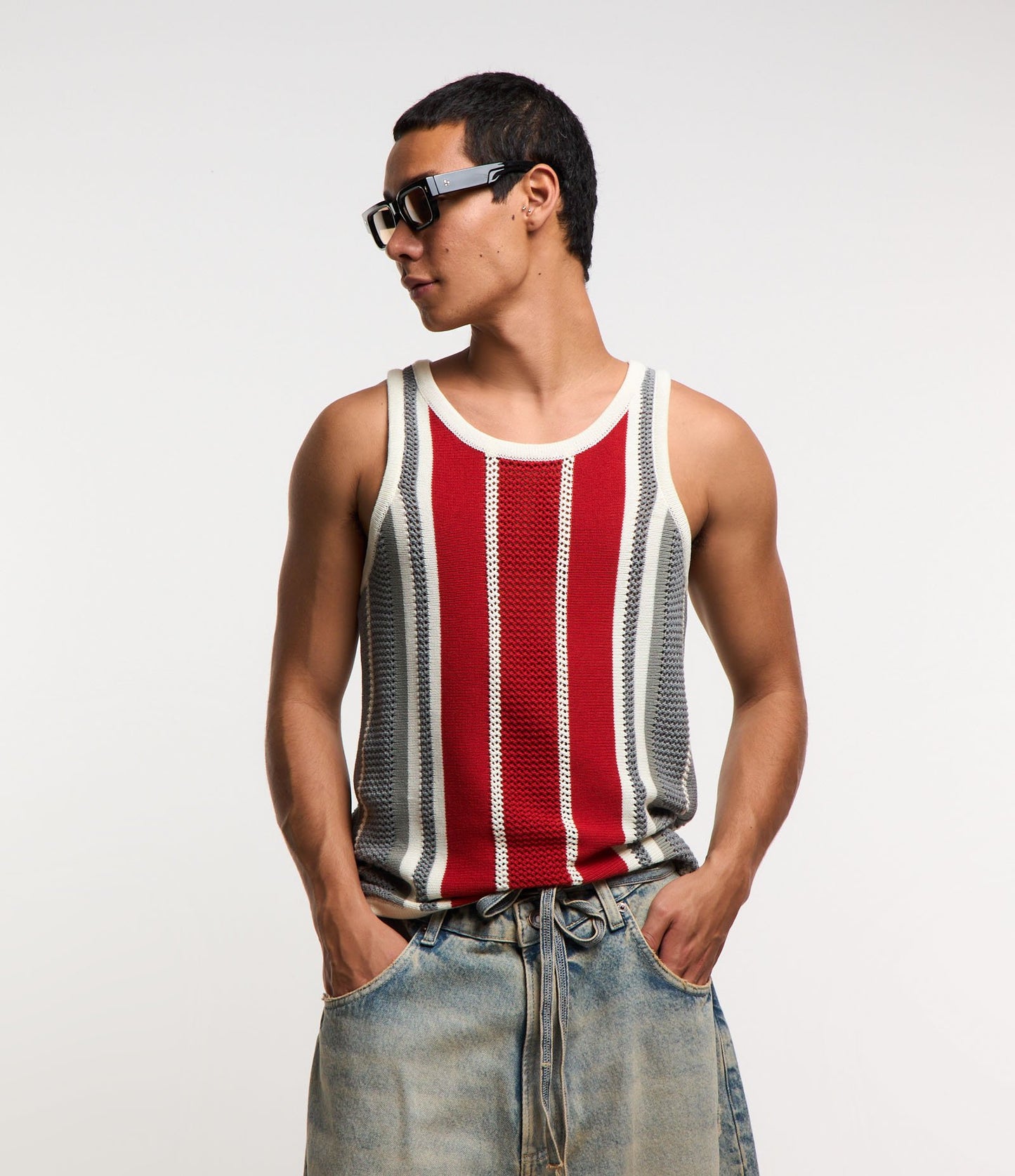 Camiseta de tirantes de punto a rayas naranja