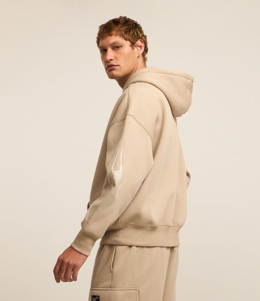 Felpa beige con stampa laterale a fuoco