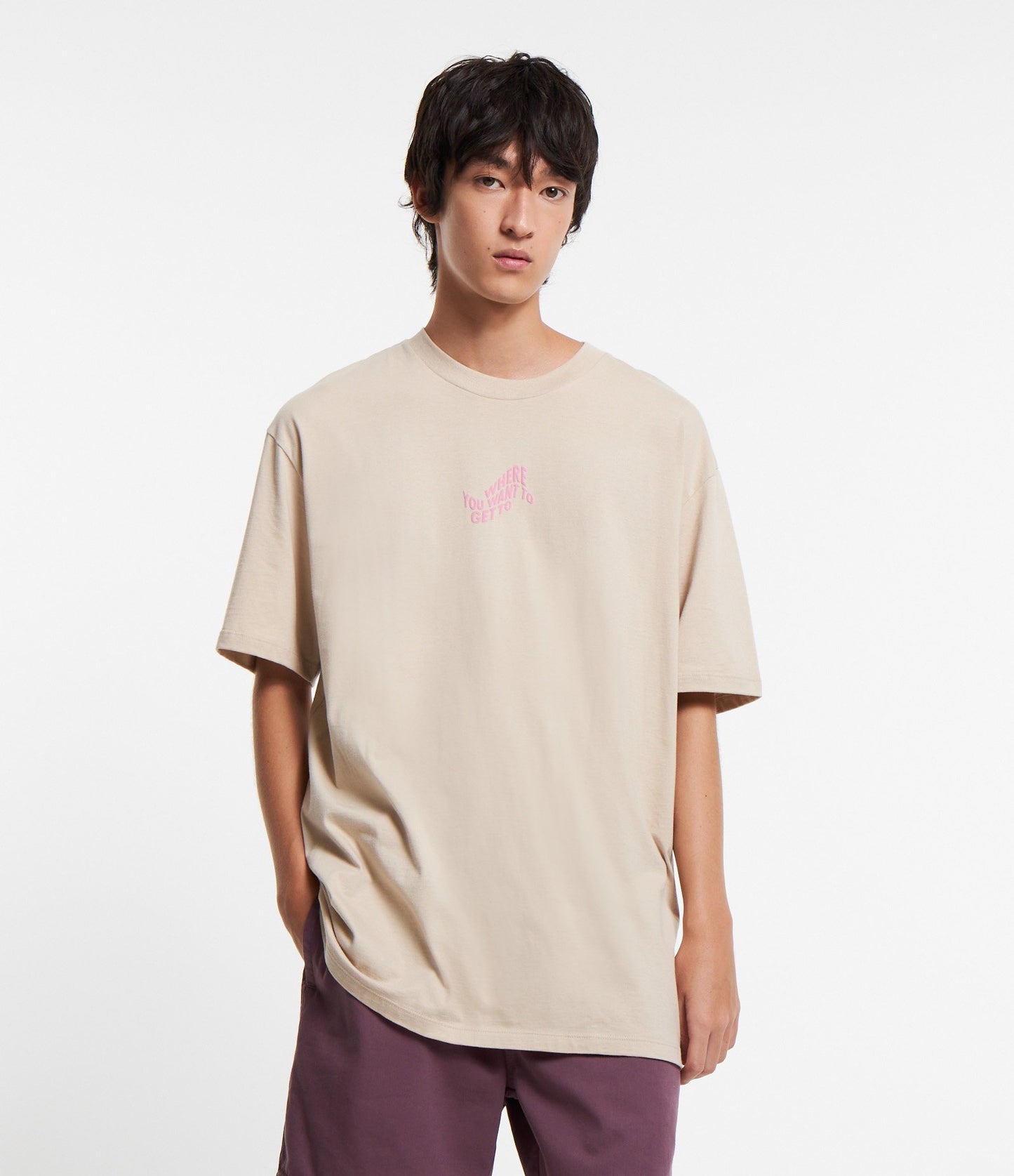 Maglietta in cotone beige con stampa di Alice nel Paese delle Meraviglie