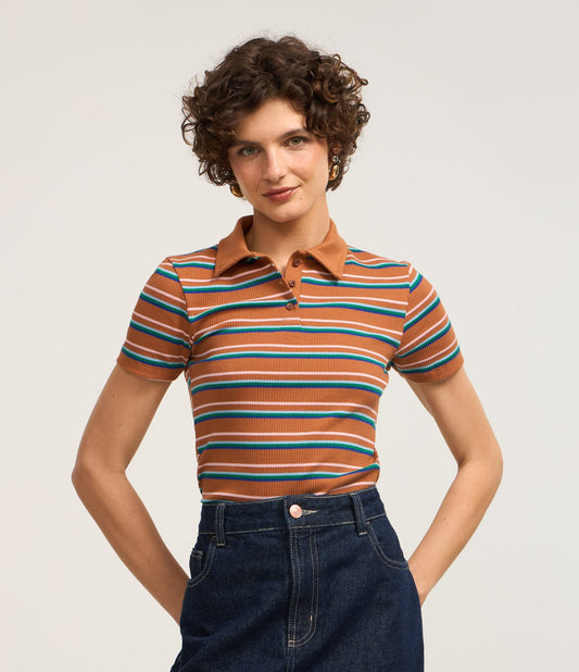 Striped Ribbed Orange Polo Shirt