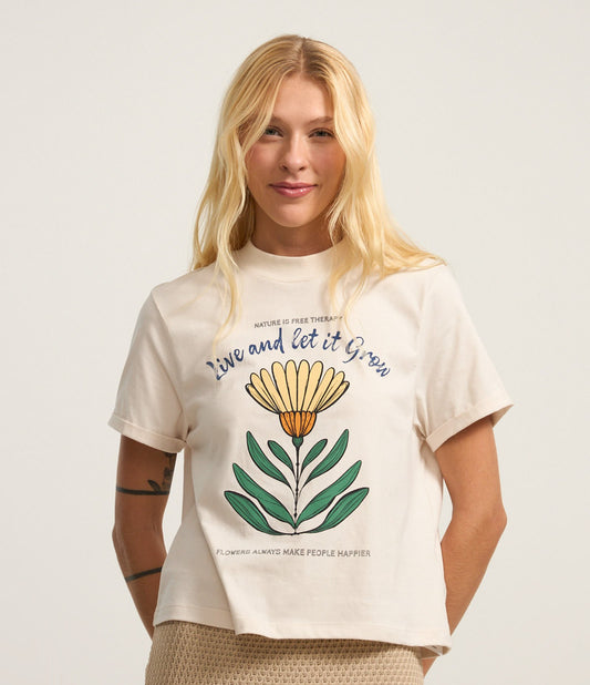 Camiseta blanca de algodón con estampado floral