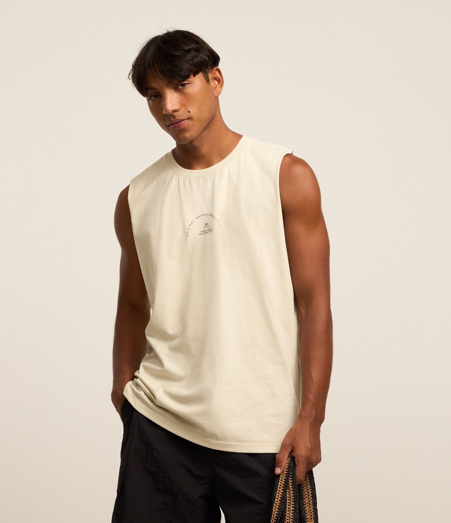 Canotta in cotone comfort con stampa a lettere bianche