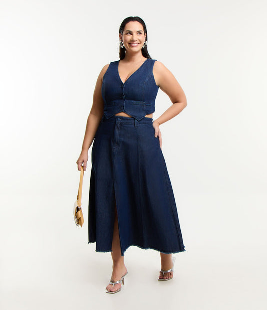 Falda vaquera midi con dobladillo inacabado Curva y Tallas Grandes Azul