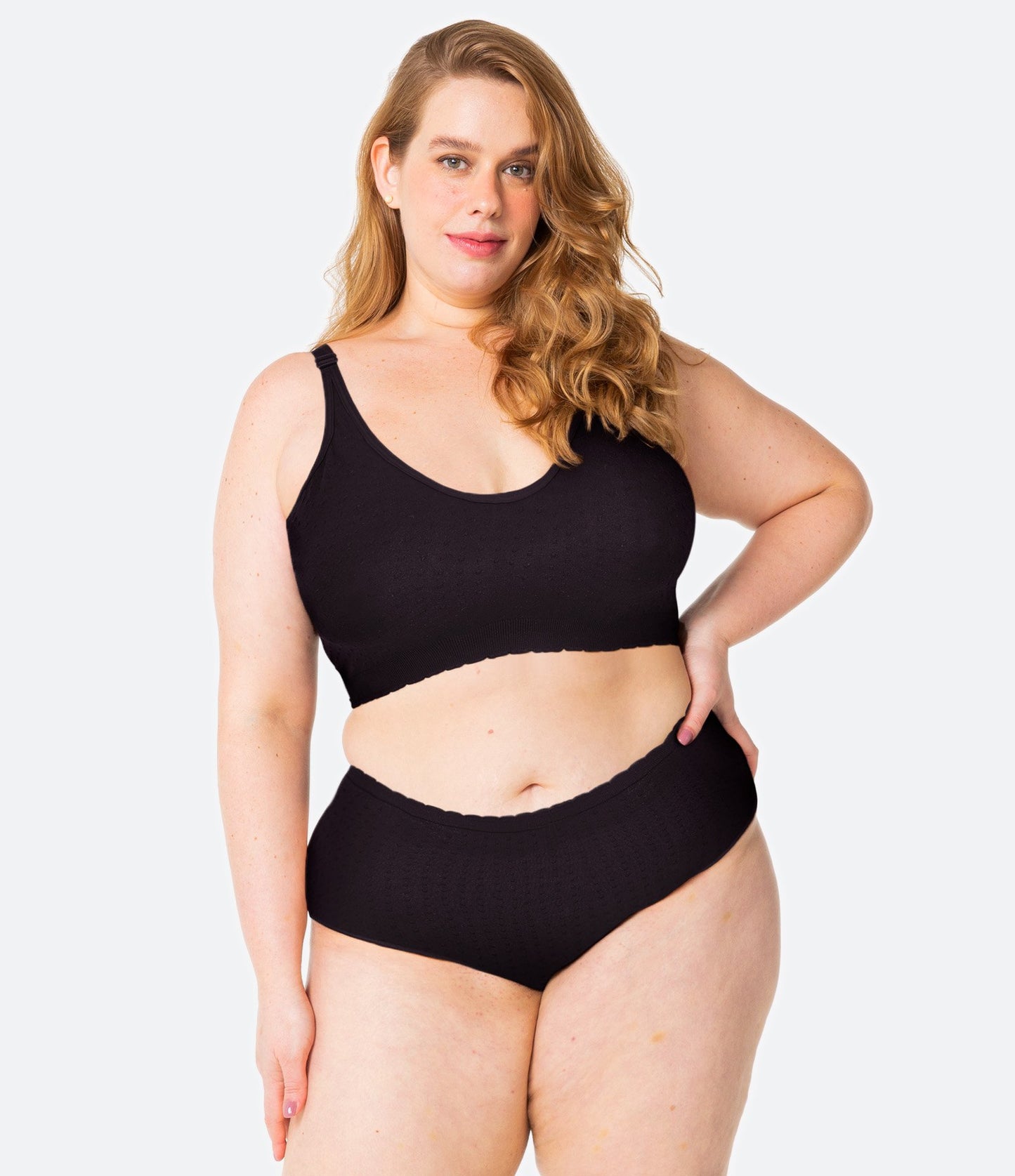 Reggiseno allungato senza imbottitura e con texture Curve & Plus Size Nero