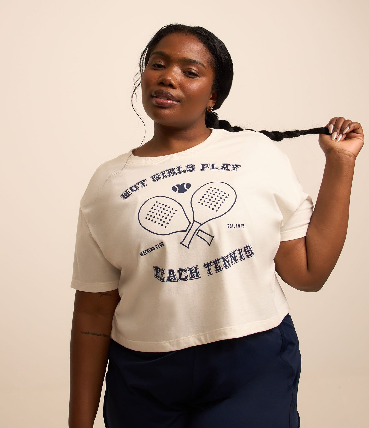 Maglietta bianca con stampa beach tennis - Curve e taglie forti