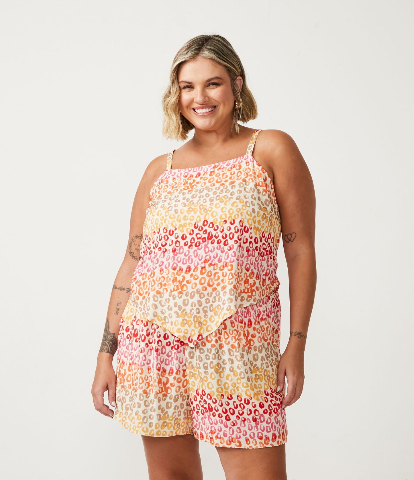 Camicetta a spaghetti in viscosa con stampa animalier, taglie forti e taglie forti, arancione