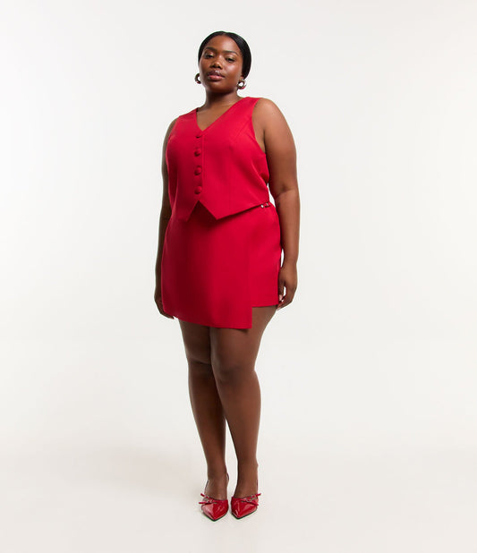 Short Tailored Skirt with Side Buckle in Curve & Plus Size - Red