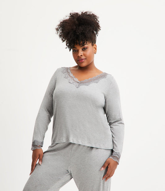 Top pigiama Viscolyra con bordo in pizzo - Curve e taglie forti - Grigio