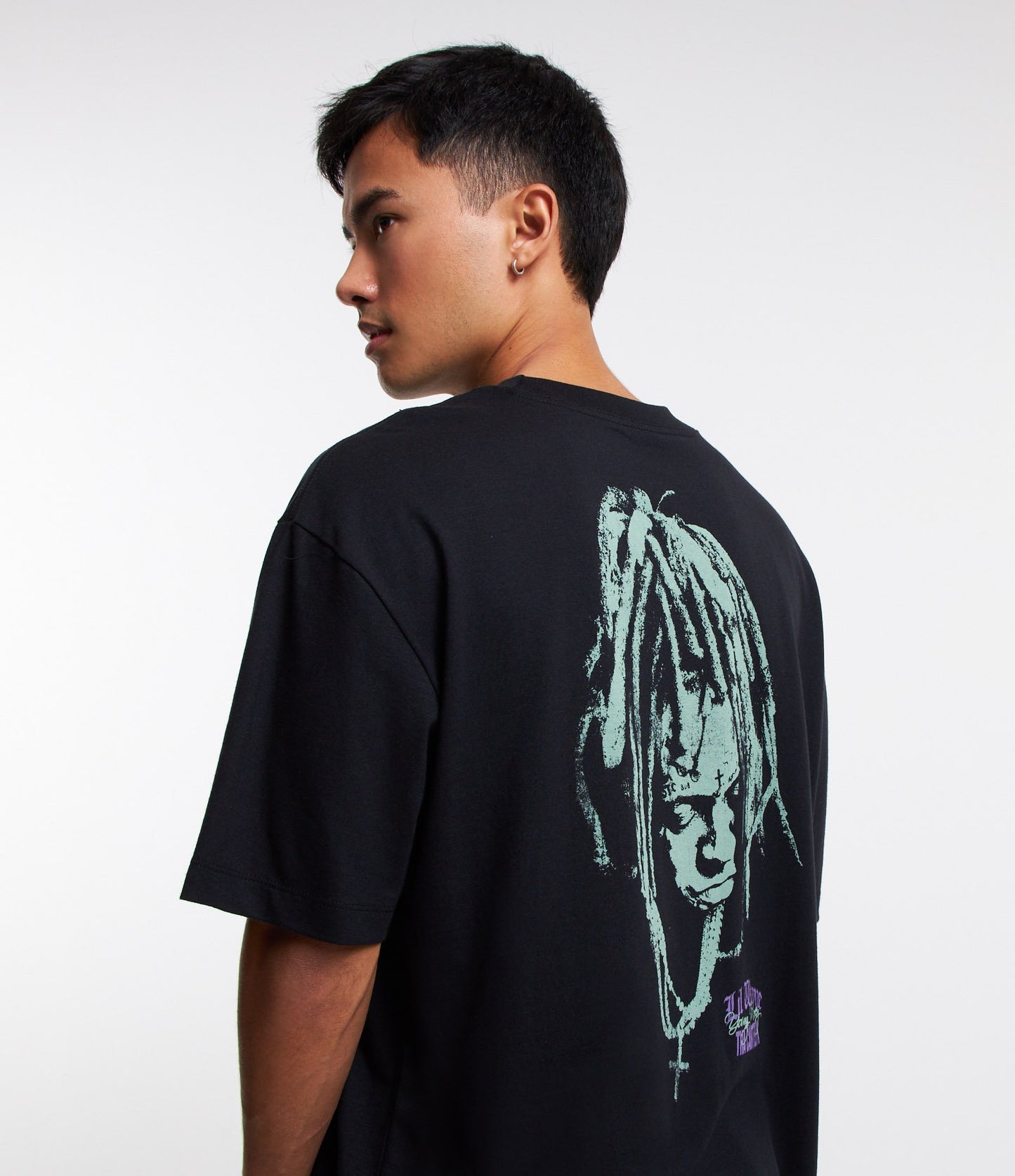 Camiseta de algodão de ajuste relaxado com estampa de Lil Wayne em preto