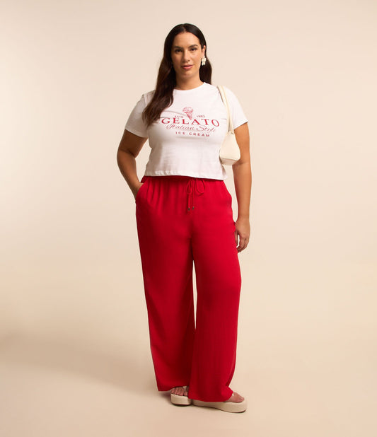 Pantaloni larghi in crepe testurizzato in taglie forti - Rosso
