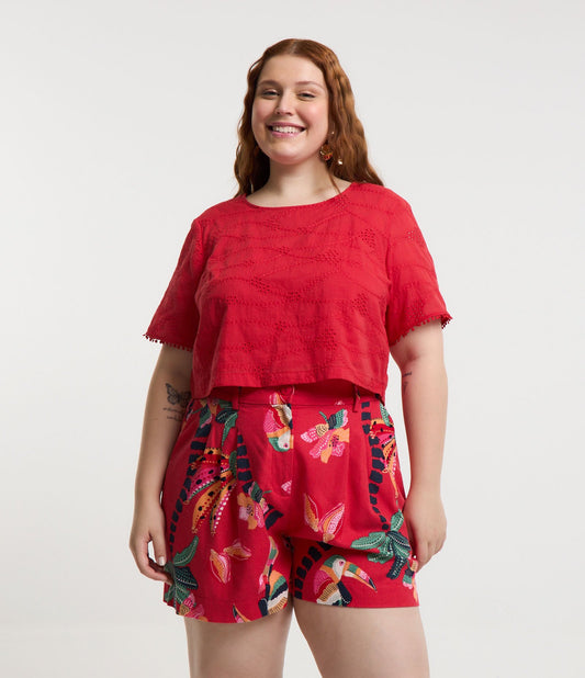 Blusa Laise vermelha com ilhós - Curve e Plus Size