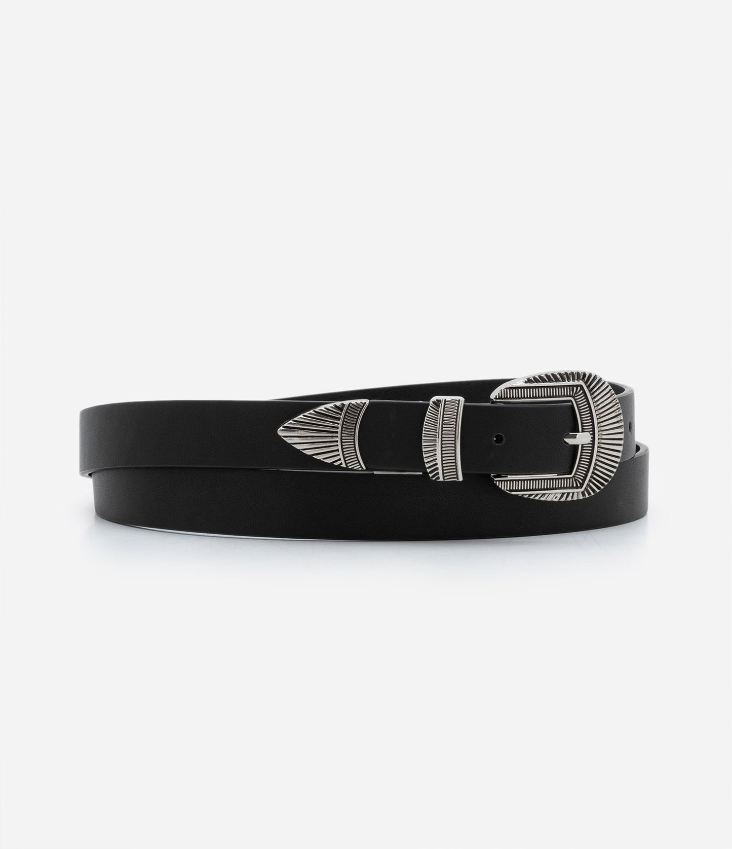 Cintura western stretta in materiale sintetico con accenti metallici, taglie forti e taglie forti, nero