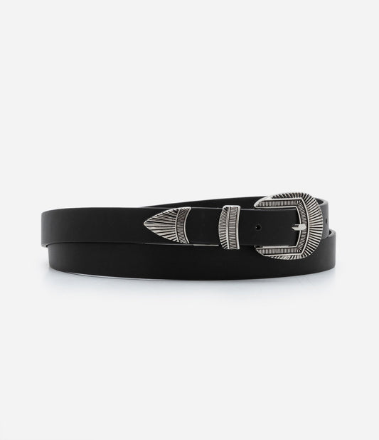 Cintura western stretta in materiale sintetico con accenti metallici, taglie forti e taglie forti, nero