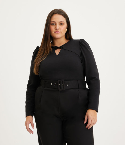 Blusa de malha Roma com decote torcido, Curves & Plus Size, Preto