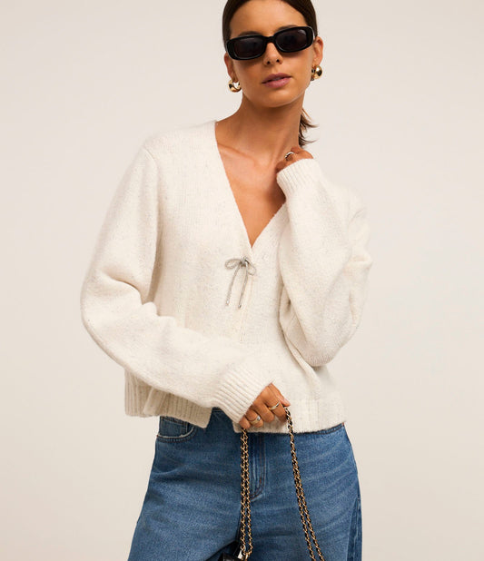 White Knit Cardigan with Tie Closure