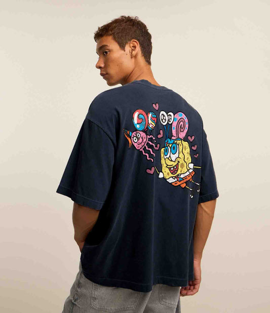 Maglietta grigia in cotone con stampa di SpongeBob