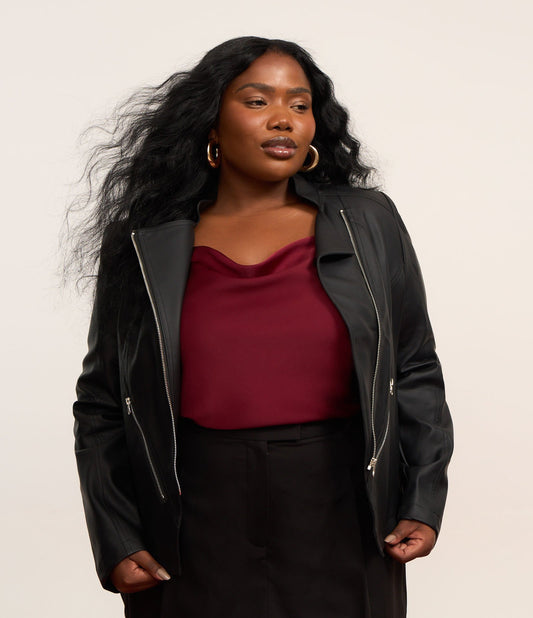 Black PU Jacket with Asymmetric Cutouts - Curve & Plus Size