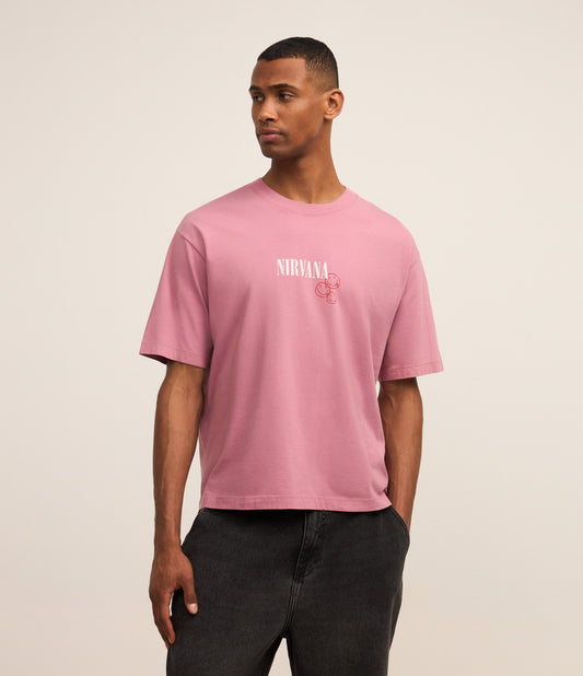 Maglietta in cotone con stampa Nirvana rosa