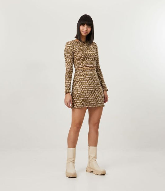 Gonna corta in maglia jacquard con mini spacco in verde