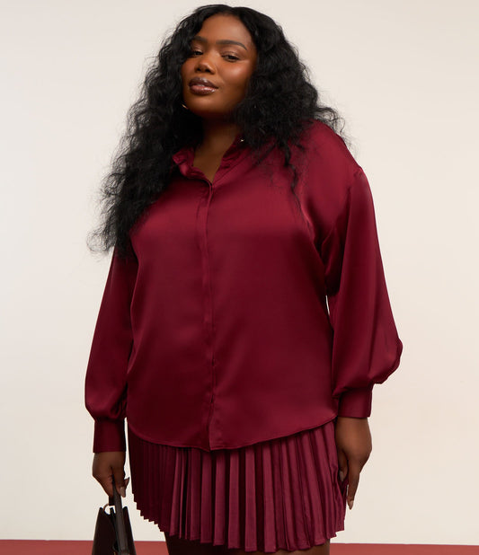 Camicia in raso rosso con maniche larghe - Curve e taglie forti