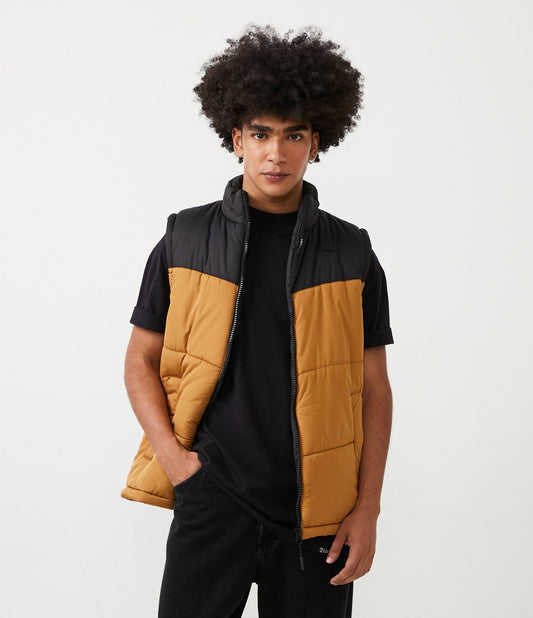 Black and White Puffer Vest with Pockets