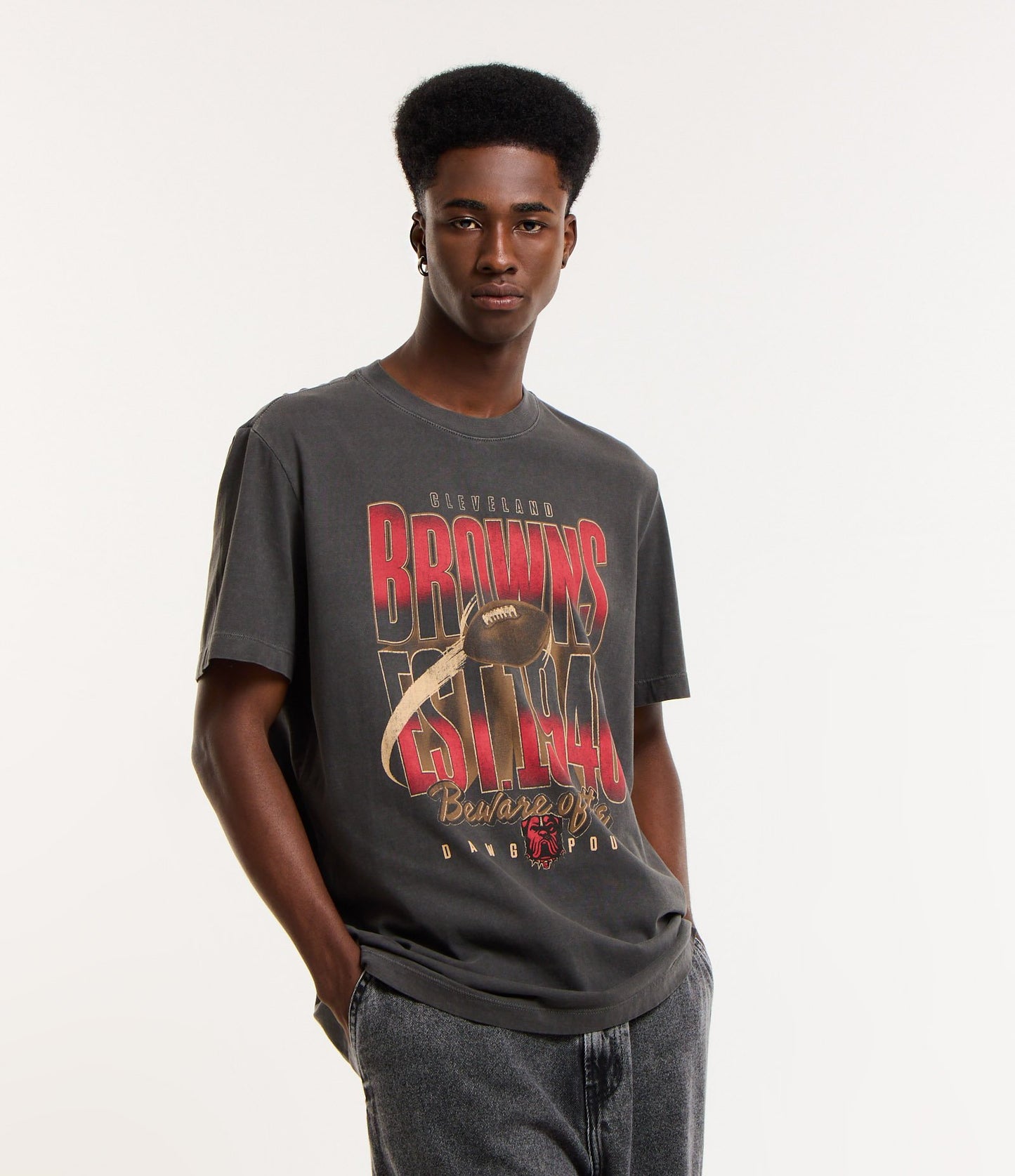 Comfort Cotton T-Shirt with NFL Browns Print - Gray