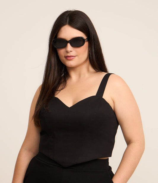 Top de sarja Smocked preto em formato de coração - Curve & Plus Size