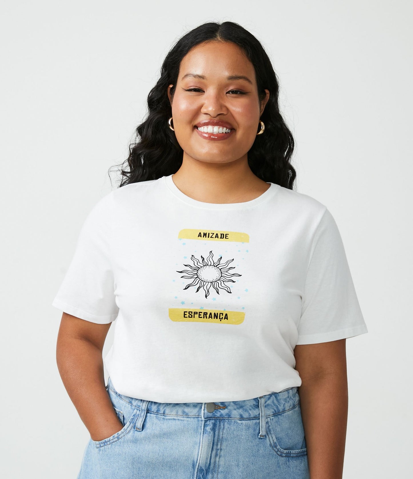 Blusa de manga curta com estampa de tarô - Curve & Plus Size - Branco