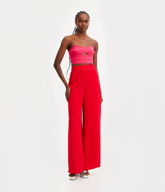 Calça palazzo de crepe vermelho