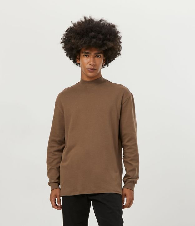 Brown Long Sleeve Knit T-Shirt