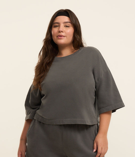 Maglietta stile felpa boxy in grigio slavato, Curve e taglie forti
